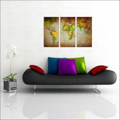 Imagem de Quadro Decorativo Mapa Mundo Salas Quartos Com 3 peças Com Moldura - V
