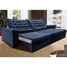 Imagem de Sofá Retrátil e Reclinável 2,95m Molas Ensacadas Cama Inbox Big Space com Bordado 3d Velusoft Azul