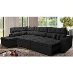 Imagem de Sofá de Canto Retrátil e Reclinável Esquerdo 3,40x2,36m Molas Cama Inbox Espanha Velusoft Preto