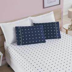 Imagem de Jogo de Cama Lençol Celine Casal Padrão 03 Peças Micropercal 200 Fios Bolinhas - Azul Marinho