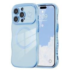 Imagem de ZTOFERA Capa magnética para iPhone 13 Pro Max de 6,7 polegadas, linda capa ondulada encaracolada com estampa de coração de amor, borda banhada de luxo, proteção total para câmera, à prova de choque,