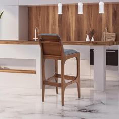 Imagem de Banqueta Alta Irlanda 45 x 101 Cm Madeira Maciça Imbuia Linho Cinza L55 - RMI