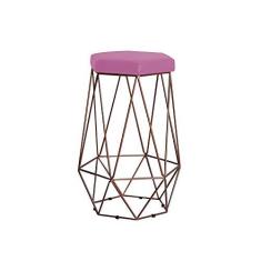 Imagem de Banqueta Decorativa Rubel Base Bronze Veludo Rosê - Gran Belo