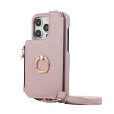 Imagem de Suporte de anel crossbody com zíper cartões Solt carteira de couro capa para iPhone 15 Pro Max 14 Plus 13 12 11 SE 2022 capa espelhada, roxa, para iPhone 14Plus