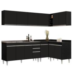 Imagem de Armário De Cozinha Modulado De Canto 6 Peças Cp33 Com Pia Inox Preto -