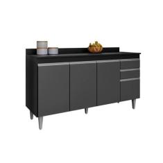 Imagem de Balcão Cozinha Ayla 150cm Preto com Grafite  C/ Tampo - Belliv Decor