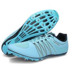 Imagem de Zakey Tênis de atletismo, masculino, feminino, infantil, spikes, tênis de corrida e salto de corrida para meninas profissionais para corrida e pregos, Azul-claro - 8, 37