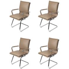 Imagem de Kit 4 Cadeiras para Escritório Interlocutor Estofada em Sintético 3304 Or Design Caramelo