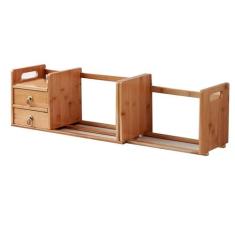 Imagem de Estante de mesa expansível, estante de mesa de bambu com gavetas, prateleira organizadora de bancada telescópica, estante de mesa para dormitório de escritório