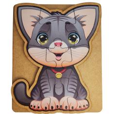 Imagem de Quebra Cabeça Método Montessori Brincadeira com Aprendizado 9 Peças Gato Nível Fácil