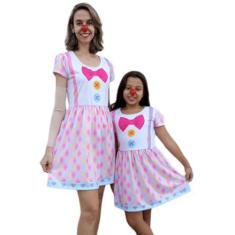 Imagem de Vestido Tal Mãe Tal Filha Temático Fantasia Palhacinha Kit Adulto e Infantil