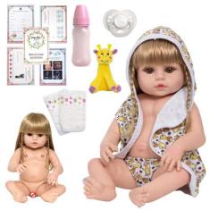 Imagem de Boneca Reborn Recém Nascida Loira Cabelo Longo 13 Itens - Cegonha Rebo