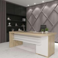 Imagem de mesa de escritório tebis 3 gv lado esquerdo carvalho e branca