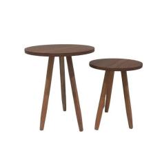 Imagem de Conjunto 2 Mesas De Canto Laterais Sofá Sala Mdf Pés Madeira - Pau Ferro