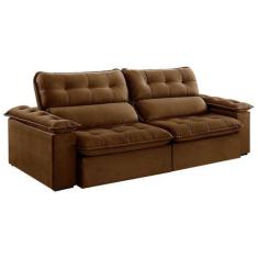 Imagem de Sofá 5 Lugares Retrátil e Reclinável Jobi Veludo Marrom 297 cm - Estof