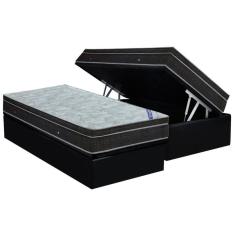 Imagem de Cama Box Baú Solteiro: Colchão Molas Bonnel Ortobom Nanolastic Light + Base CRC Suede Black (88x188)