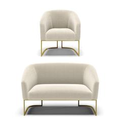 Imagem de Sofá Namoradeira E Poltrona Industrial Dourado Stella Bouclê D03 - D`rossi Cor Verde