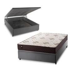 Imagem de Conjunto Box Baú Allura Marrom 138x188x65 c/ Molas Ensacadas - King Ho