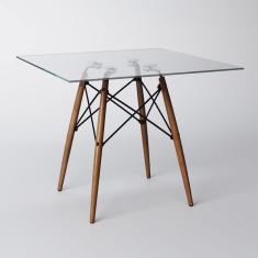 Imagem de Mesa Quadrada 90 Cm Tampo De Vidro Base De Madeira