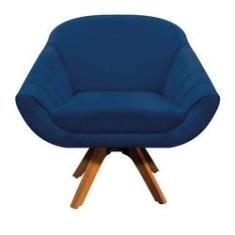 Imagem de Poltrona Giratória Giovana Suede  Marinho Base Madeira MM30 D'Rossi