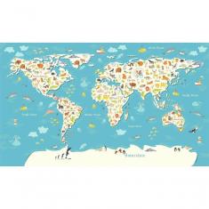 Imagem de Quebra Cabeça Mapa Mundi Ilustrativo 80 Pçs - 79x46cm