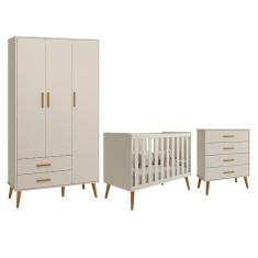 Imagem de Dormitório Infantil Isis Guarda Roupa 3 Portas, Cômoda e Berço - Reller Móveis Areia