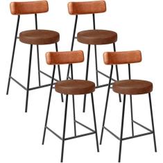 Imagem de Kit 04 Banquetas Baixa Cozinha Sala Jantar Bancada Milão L02 Couríssimo Camel Marrom