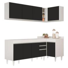 Imagem de Armário de Cozinha Modulado de Canto Esquerdo 4 Peças CP49 Balcão sem Tampo Branco/Preto - Lumil