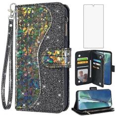 Imagem de Asuwish Capa de telefone para Samsung Galaxy Note 20 5G capa carteira com protetor de tela e alça de pulso Bling Glitter Flip Zipper Titular cartão de crédito Cell Note20 Notes 20s Twenty Not S20