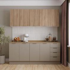 Imagem de Cozinha Modulada 4 Peças com Tampo com Rodapé 2 Aéreos e 2 Balcões Ipanema CabeCasa MadeiraMadeira Fendi Trama/Acácia