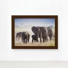 Imagem de Quadro para Sala Foto Safari Elefante Moldura Marrom 33x43cm