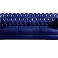 Imagem de Sofá Dom Pedro 3 Lugares Decoração Sala Recepção Retrô Azul