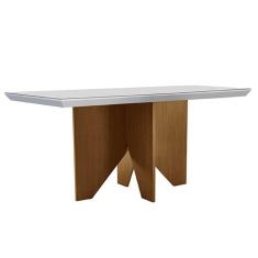 Imagem de Mesa De Sala Jantar Nevada Com tampo Madeirado Canto Curvo 120x80cm Imbuia/off White Rufato