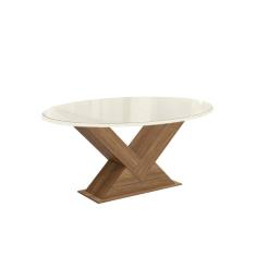 Imagem de Mesa p/ Cozinha Amora c/ Tampo Madeirado c/ Vidro 105x180cm Nogueira/Off White/Vidro Off White - Kappesberg