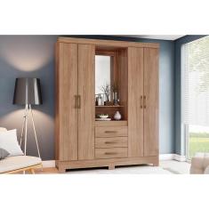 Imagem de Guarda Roupa Solteiro 4 Portas E 3 Gavetas C/ Espelho E Pés Briz B24 Jequitibá Brilho - Henn