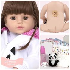 Imagem de Boneca Reborn Realista Panda Menina Enxoval Fala 30 Frases