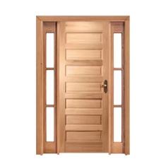 Imagem de Kit Porta de Madeira 2 Vitrôs Esquerda 213cmx136cmx12cm PE28 Esel Marroml