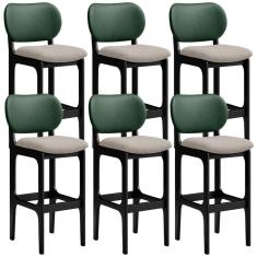 Imagem de Kit 6 Banquetas Alta Bar Cozinha Sala Jantar Betta L02 Preto Facto Verde Linho Bege - Lyam Decor