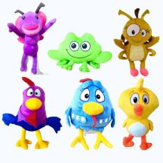 Imagem de 06 Pelúcias Galinha Pint Pintinho Galo Barata Borboleta Sapo