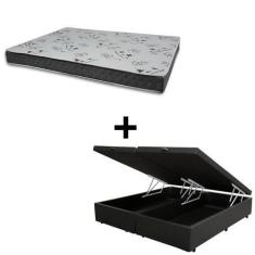 Imagem de Cama Baú Queen 158 Tecido Sintético Preto Com Colchão Miller Bello Box