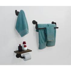 Imagem de Kit Acessórios Para Banheiro Conjunto 3 Peças Porta Toalhas Papel Cabideiro  Laca