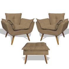 Imagem de Kit 02 Poltrona Decorativa Opala  E Puff Opala Suede Capuccino  Su Decor