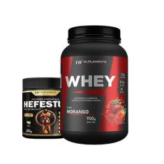 Imagem de Whey Protein Morango 900G + Pré Treino Hefestus Limonada - Hf Suplemen