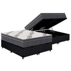 Imagem de Cama Box Baú Queen: Colchão Anatômico Ortobom D33 / Airtech 100 + Base crc Courano Black(158x198)