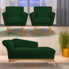 Imagem de Kit Diva Recamier Vanessa 160Cm Lado Direito E 02 Poltronas Laura Suede Cor Verde