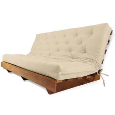 Imagem de Sofá Cama Futon L Sarja Bege Em Madeira Nobre Maciça