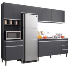 Imagem de Cozinha Modulada 5 Peças Balcão Com Pia 160cm Andréia Cinza - Ajl Móve