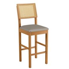 Imagem de Banqueta Jade 03 Madeira Maciça Jcm Encosto Rattan E Veludo Cinza