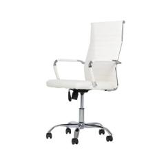 Imagem de Cadeira Giratória Office Esteirinha Confort Rivatti em Pu Branco Base Rodízio Cromado