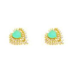 Imagem de Brinco Coração Folheado a Ouro com Zirconia Verde